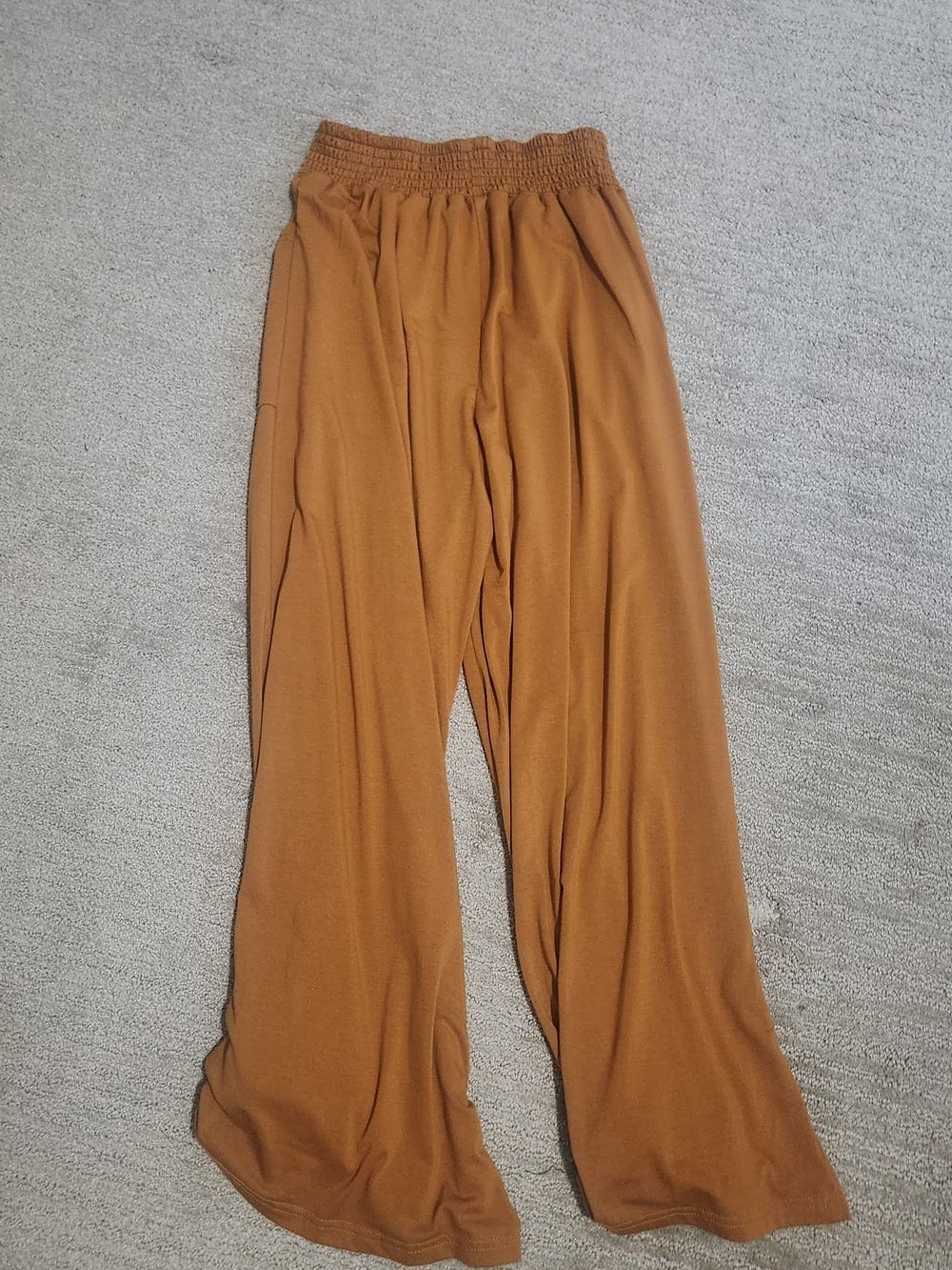 Wide Leg Elastic Waist Pants - Camel Brown